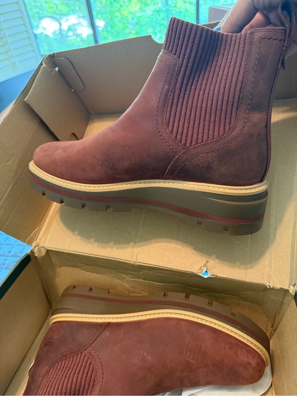 Timberland Burgundy Suede Chelsea Lug Booties